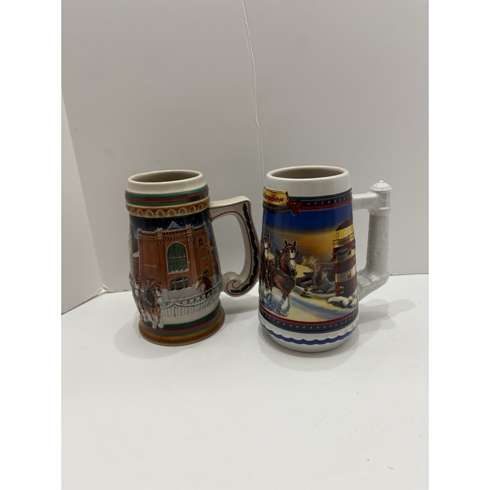 Vintage Budweiser‎ Holiday Beer Stein Mug 1997 & 2002 - Christmas